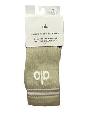 Alo Yoga Unisex Half-Crew Throwback Sock limestone Green Sz M New! Cushion $34